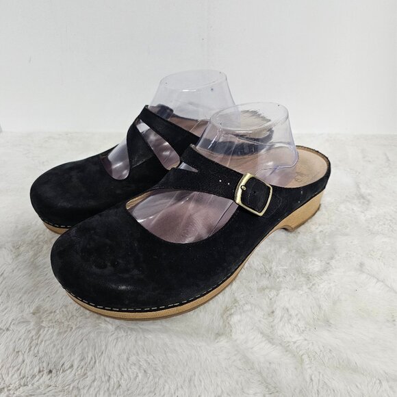 Dansko Black Suede Buckle Mary Jane Boho Clogs Size 43 (11 US) - Picture 1 of 11
